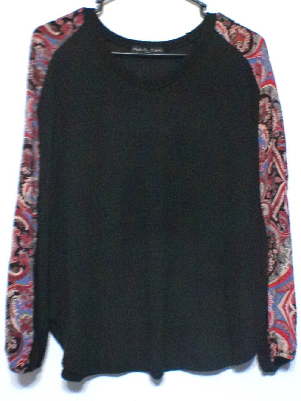 Kim & Cami Thermal Top Paisley Sleeve Waffle Knit Raglan Long Sleeve Size Small